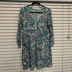 Lilly Pulitzer long sleeve dress dark blue light, blue, and white